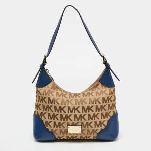 مملوكة مسبقًا حقيبة هوبو مايكل مايكل كورس جلد وكانفاس شعار الماركة أزرق / بيج 