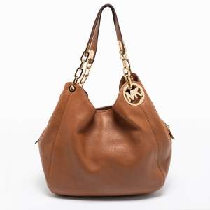 مملوكة مسبقًا حقيبة هوبو مايكل مايكل كورس فولتون جلد بني فاتح