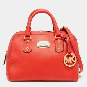 مملوكة مسبقًا MICHAEL Michael Kors Red Saffiano Leather Dome Satchel