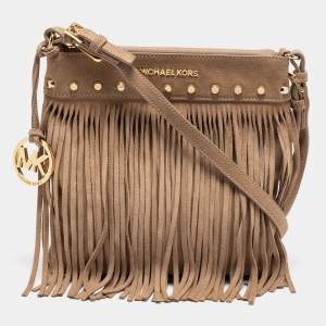 MICHAEL Michael Kors Beige Suede Fringe Billy Shoulder Bag