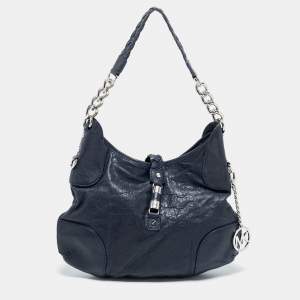 Pre Owned MICHAEL Michael Kors Navy Blue Leather Braided Flap Hobo