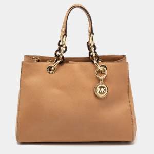 Pre Owned MICHAEL Michael Kors Sand Tan Saffiano Leather Cynthia Tote