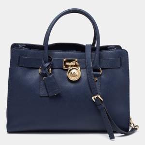 Pre Owned MICHAEL Michael Kors Navy Blue Leather Hamilton Tote 