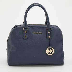 MICHAEL Michael Kors Navy Blue Saffiano Leather Zip Satchel