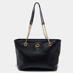Pre Owned MICHAEL Michael Kors Black Leather Jet Set Chain Tote 
