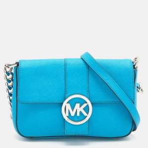 Pre Owned MICHAEL Michael Kors Blue Leather Fulton Crossbody Bag
