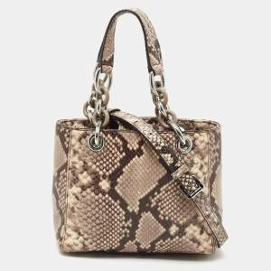 MICHAEL Michael Kors Beige/Brown Python Embossed Leather Mini Cynthia Tote