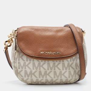 MICHAEL Michael Kors Ivory/Tan Signature Coated Canvas and Leather Crossbody Bag