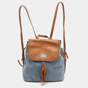 MICHAEL Michael Kors Blue/Brown Denim and Leather Drawstring Backpack