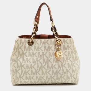 MICHAEL Michael Kors Vanilla/Brown Signature Coated Canvas Medium Cynthia Tote