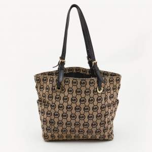 MICHAEL Michael Kors Beige/Black Signature Canvas and Leather Jet Set Tote