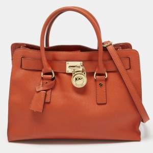 MICHAEL Michael Kors Orange Leather East West Hamilton Tote