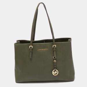 مملوكة مسبقًا MICHAEL Michael Kors Olive Green Saffiano Leather Large Jet Set Travel Tote