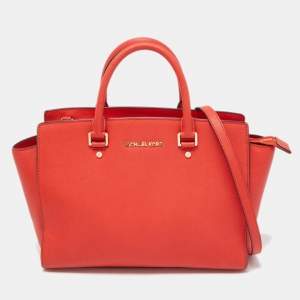 MICHAEL Michael Kors Red Saffiano Leather Large Selma Satchel