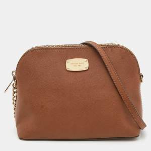 مملوكة مسبقًا MICHAEL Michael Kors Brown Leather Jet Set Travel Dome Crossbody Bag
