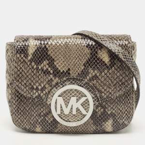 MICHAEL Michael Kors Black/Beige Python Embossed Leather Fulton Flap Crossbody Bag