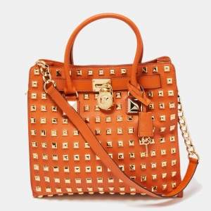 MICHAEL Michael Kors Orange Leather Studded Large North South Hamilton Tote