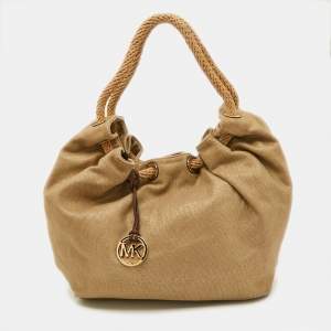 مملوكة مسبقًا MICHAEL Michael Kors Beige Metallic Canvas Ring Tote