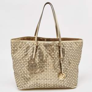 MICHAEL Michael Kors Gold Laser Cut Leather Jet Set Travel Tote