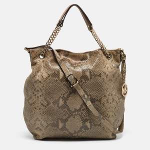 MICHAEL Michael Kors Grey Snakeskin Embossed Leather Cynthia Shoulder Bag