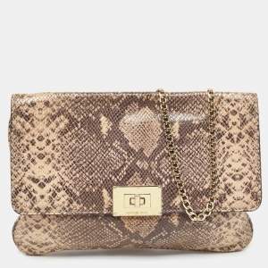 MICHAEL Michael Kors Beige Python Embossed Leather Turnlock Chain Bag