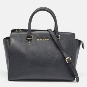 MICHAEL Michael Kors Black Saffiano Leather Large Selma Satchel