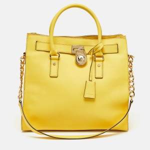 Pre Owned MICHAEL Michael Kors Yellow Leather Large Hamilton North South Tote