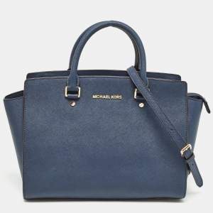 Pre Owned MICHAEL Michael Kors Dark Blue Leather Large Selma Satchel