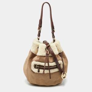 MICHAEL Michael Kors Beige/Brown Suede and Shearling Fur Bucket Bag