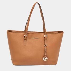 مملوكة مسبقًا MICHAEL Michael Kors Brown Saffiano Leather Large Jet Set Travel Tote
