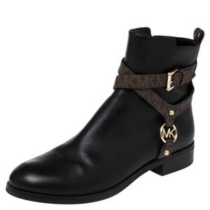 MICHAEL Michael Kors Black Leather Preston Ankle Boots Size 36.5