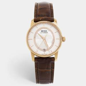 Mido Mother Of Pearl Rose Gold Plated Stainless Steel Leather Baroncelli Prisma M007.207.36.116.00 Women's Wristwatch 33 mm