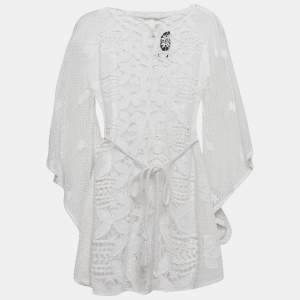 Miguelina White Scallop Lace Mini Sheer Claudia Mini Dress L