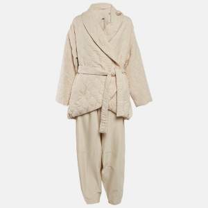 MIIN Cream Crepe Quilted Jacket and Pants Set M