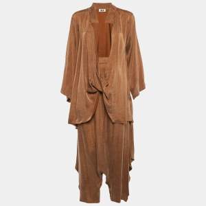 Miin Brown Lyocell Blend Top and Harem Pants Set M