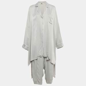 Miin Grey Crepe Shirt Dress and Pants Set M
