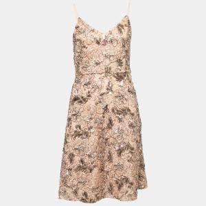 Mikael Aghal Gold Embellished Lace Cocktail Dress S