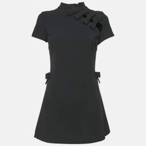 Pre Owned Mirae Black Bow Detail Stretch Crepe Mini Dress S
