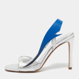 مملوكة مسبقًا Miren Silver/Blue Leather La Nuit Slingback Sandals Size 36