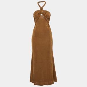 Misha Yellow Jersey Cut-Out Detail Ruched Maxi Dress S