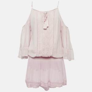 Miss June Pink Crepe Lace Trimmed Short Dress M