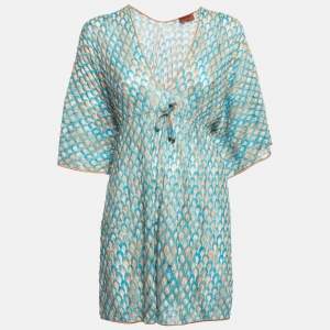 Missoni Mare Blue Patterned Knit Cover-Up Kaftan Dress S