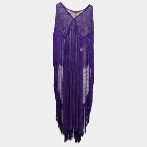 Missoni Mare Purple Chevron Pattern Knit Fringed Maxi Cover Up Dress M