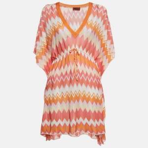 Missoni Mare Orange Chevron Knit Drawstring Cover-Up Kaftan Dress S