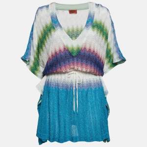Missoni Mare Blue/Purple Chevron Lurex Knit Cover-Up Mini Kaftan Dress M