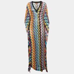 Missoni Mare Multicolor Chevron Lurex Knit Fringed Cover-Up Kaftan Maxi Dress M