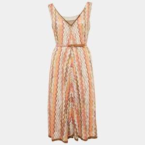 Pre Owned Missoni Mare Pink/Brown Zig-Zag Knit Cover-Up Dress M