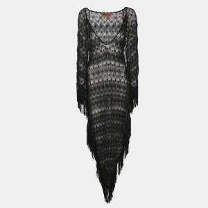 Pre Owned Missoni Mare Black Lace Fringe Long Sleeve Tunic S