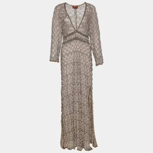 Missoni Mare Multicolor Patterned Knit Plunge Neck Maxi Dress L