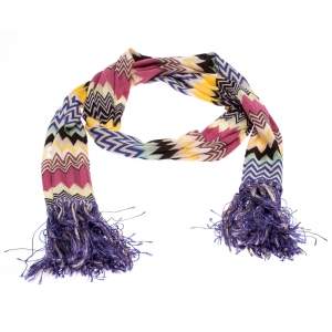 Pre Owned Missoni Multicolor Chevron Knit Fringed Scarf